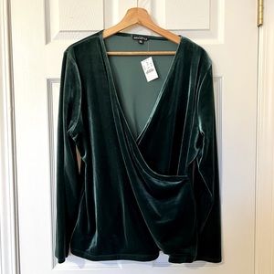 Emerald Green Velvet Faux-Wrap Blouse, J. Crew, Size XXL, NWT